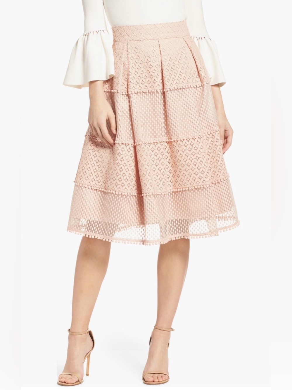 Like New Eliza J Blush Banded Lace Midi Skirt Size 8